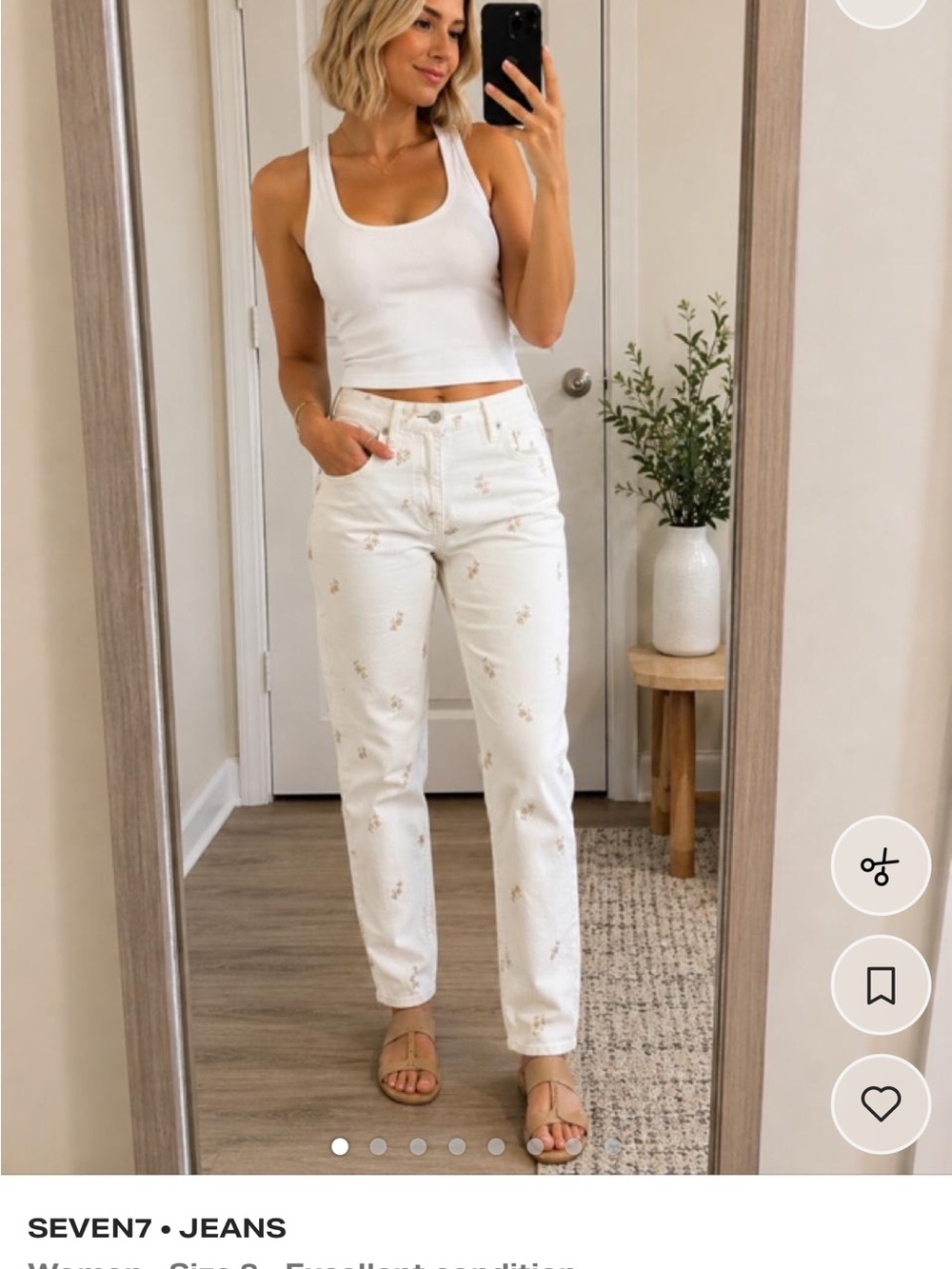 Seven7 White Floral Embroidered Straight Leg Jeans Women’s Size 8